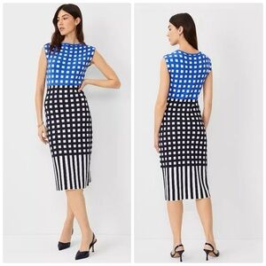 Ann Taylor gingham boatneck sweater dress in blue white - XS nwt